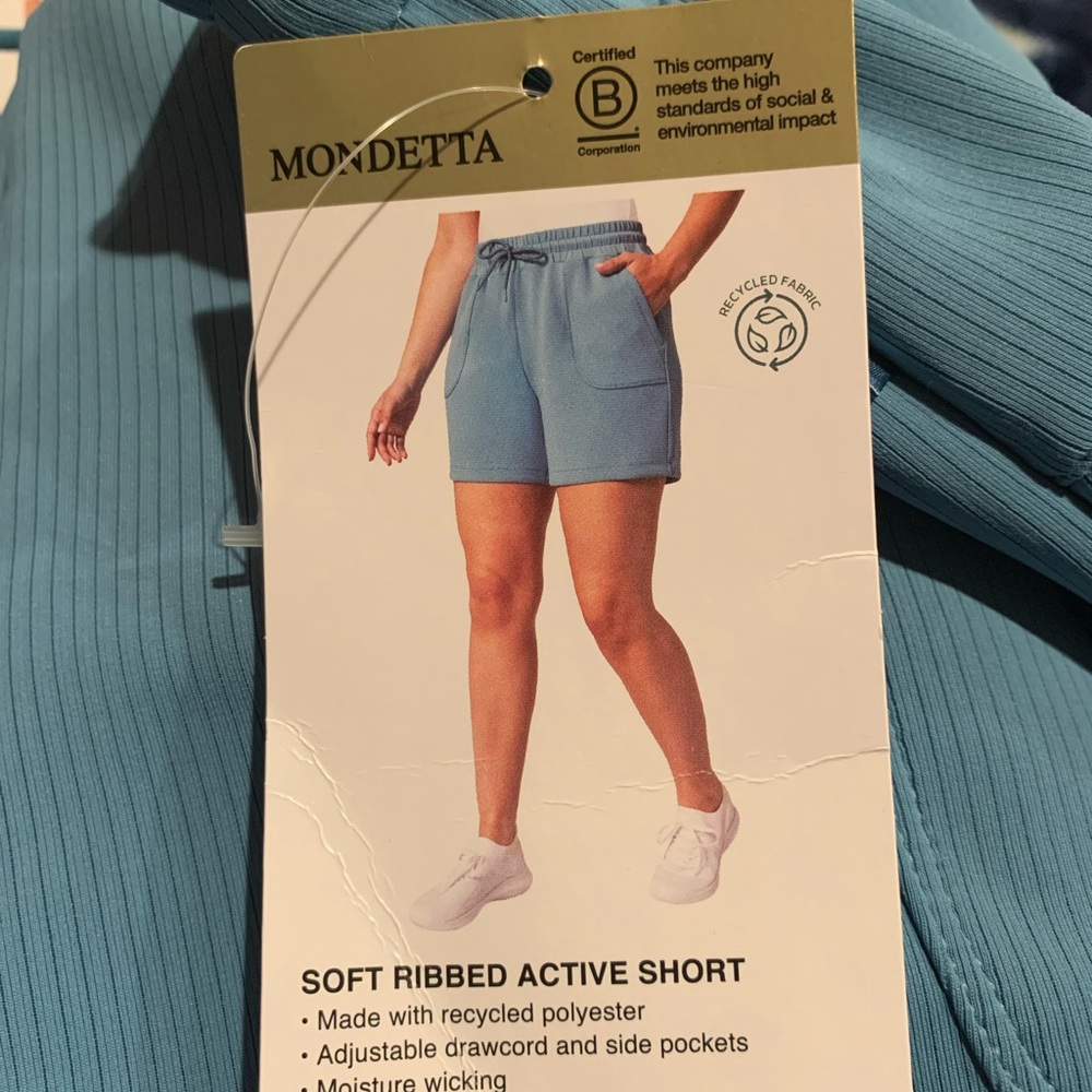 New Mondetta Women's Soft Ribbed Active Shorts, Adriatic Blue, Size L - Picture 3 of 9